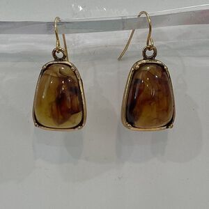 Tigers Eye Gold Toned Dangle Earrings